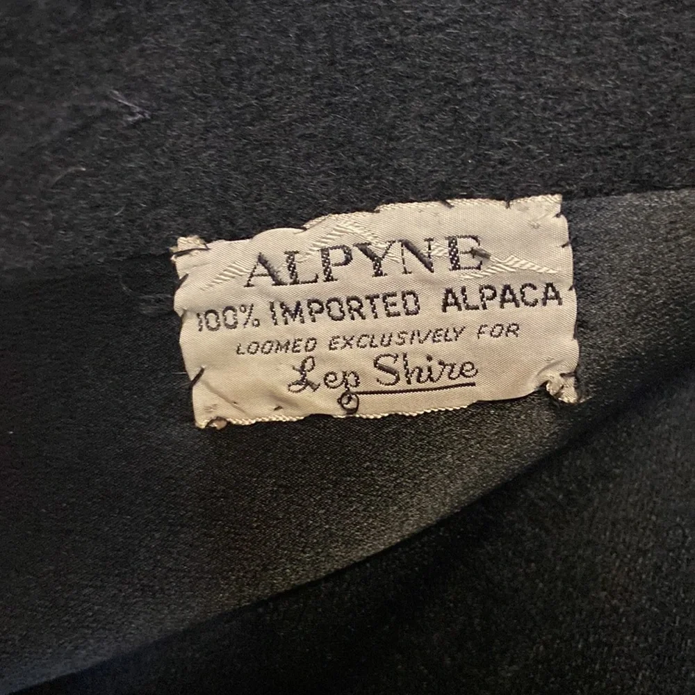 Vintage Alpaca Long Black Coat with Fur Trim Button Down Pea Coat Medium Wool